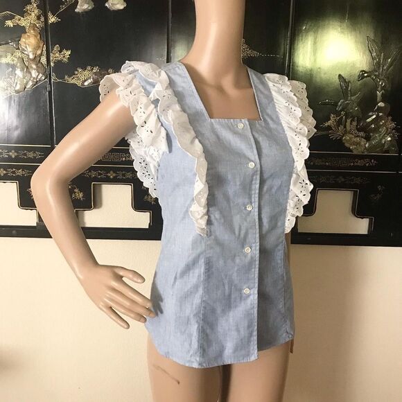 FENTON 1970’s 70s Vintage Pinafore Blouse Top S M - Picture 5 of 10